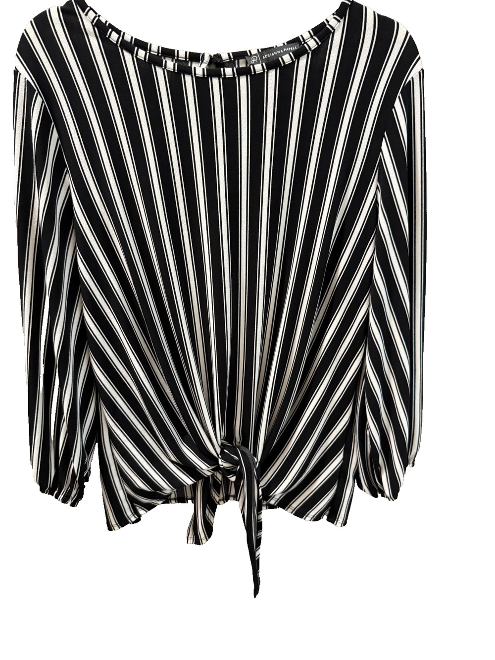 Adrianna Pappell Blk/Wht Stripe Tie Front L Chic Office Workwear